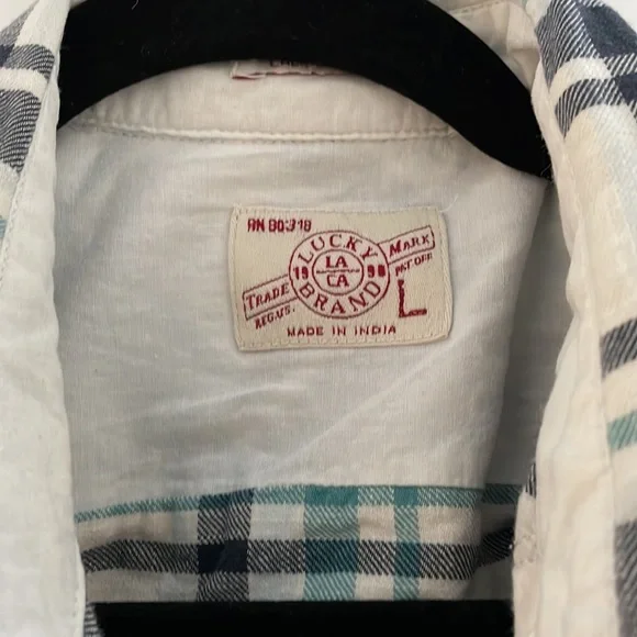 Men's Plaid Button-Up Shirt in White and Teal - Picture 2 of 5